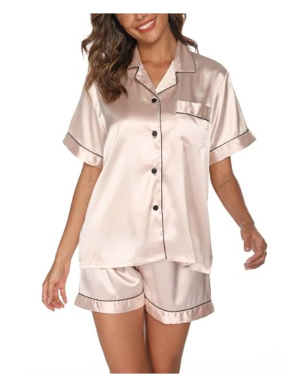 Satin Silk Pajama Set Short Sleeve Button Down Sleepwear Loungewear 2 Piece